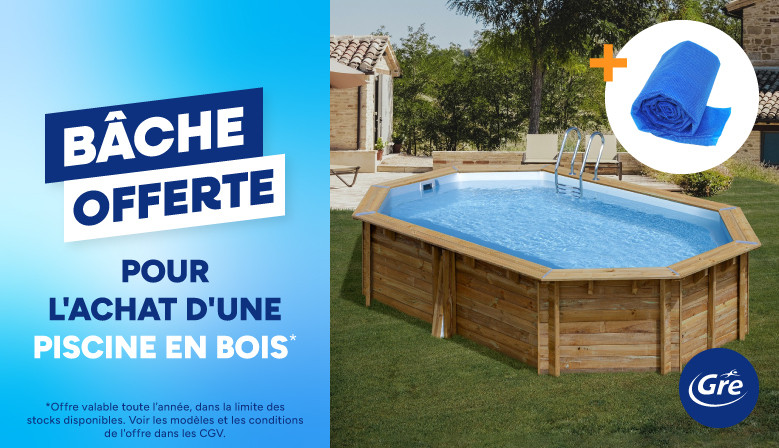 B�che offerte pour l'achat d'une piscine en bois Gr�. Voir les mod�les et les conditions de l'offre dans les CGV.