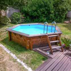 Piscine bois hexagonale Diam 410cm AZURA toute équipée UBBINK